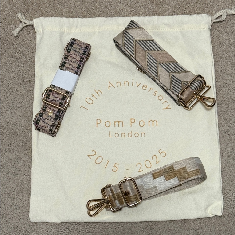 Pom Pom London set of 3 crossbody straps with anniversary bag